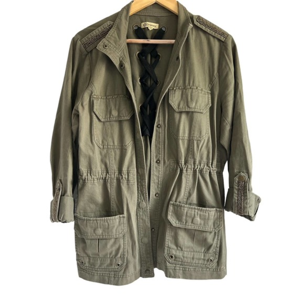 Democracy Size Medium Military Army Studded Embellished Green Tie Back Jacket